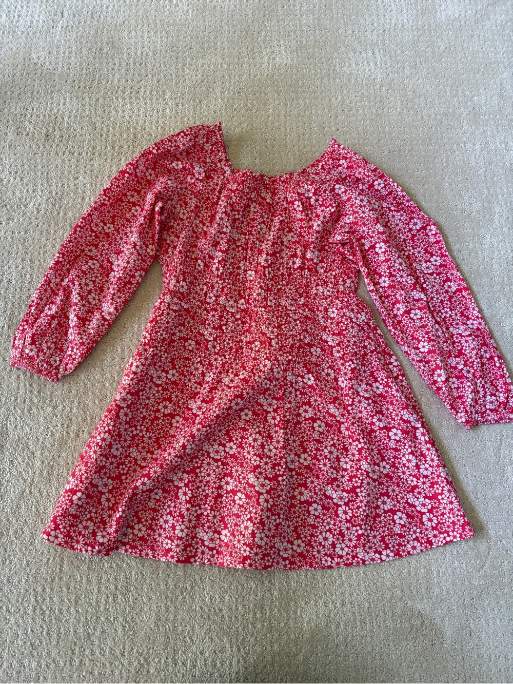 NWT Crewcuts J. Crew Girls Red and White Floral Long-Sleeve Dress